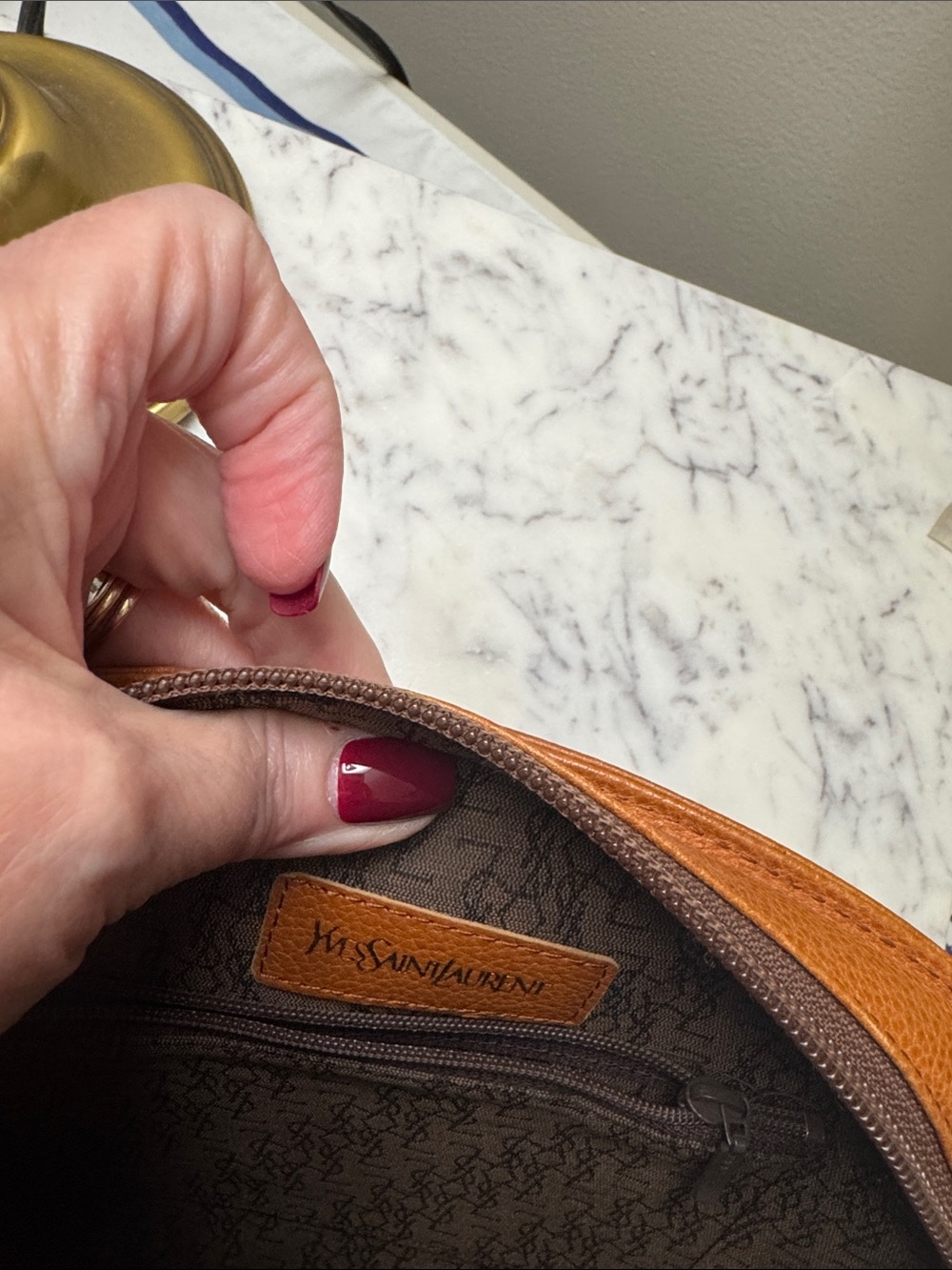Yves Saint Laurent Women's Tan Crossbody Leather Semi-Circle Shoulder Bag - Picture 4 of 14